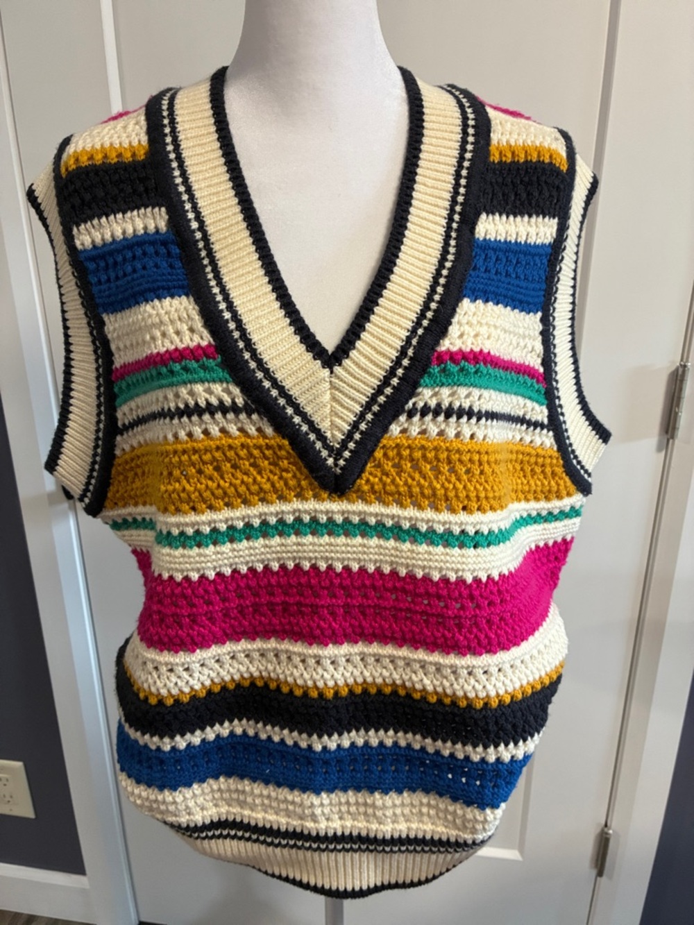 ZARA Cream Striped Knit Sweater Vest -size small oversized